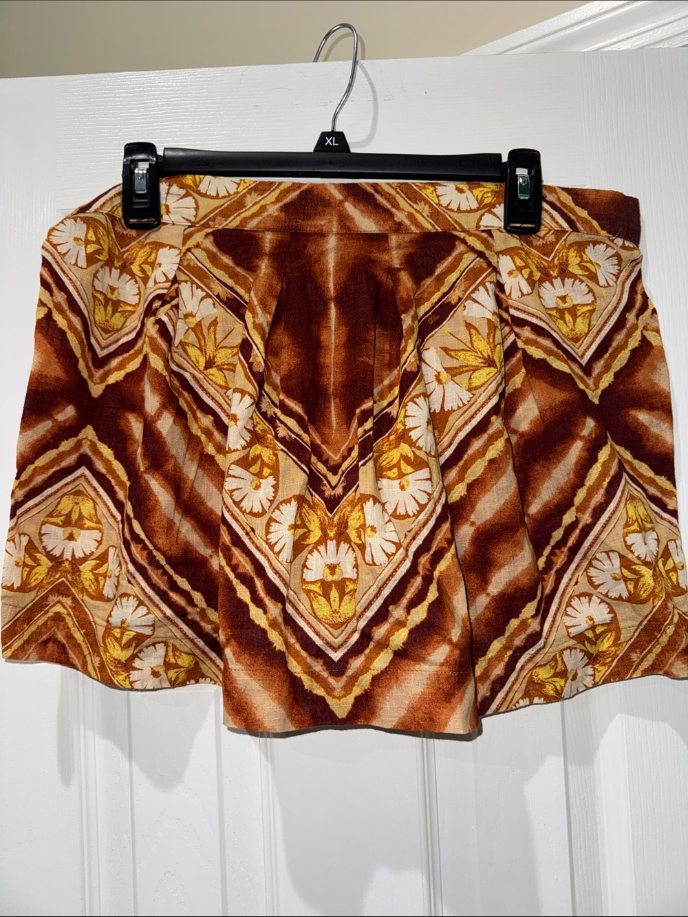 Free People Brown & Gold Floral Chevron Mini Skirt